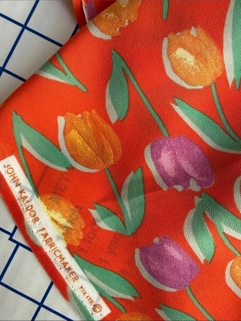 Vintage John Kaldor Fabric 3 Yds Tulip Floral Orange/Red Crepe Semi Sheer 44”